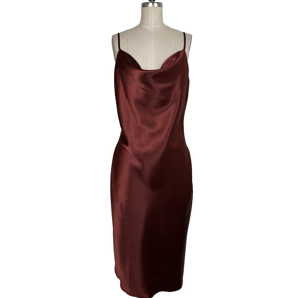 Altar'd State‎ Carlotta Satin Slip Dress Burgundy Wine Midi Spaghetti Strap Sz L - Picture 2 of 7
